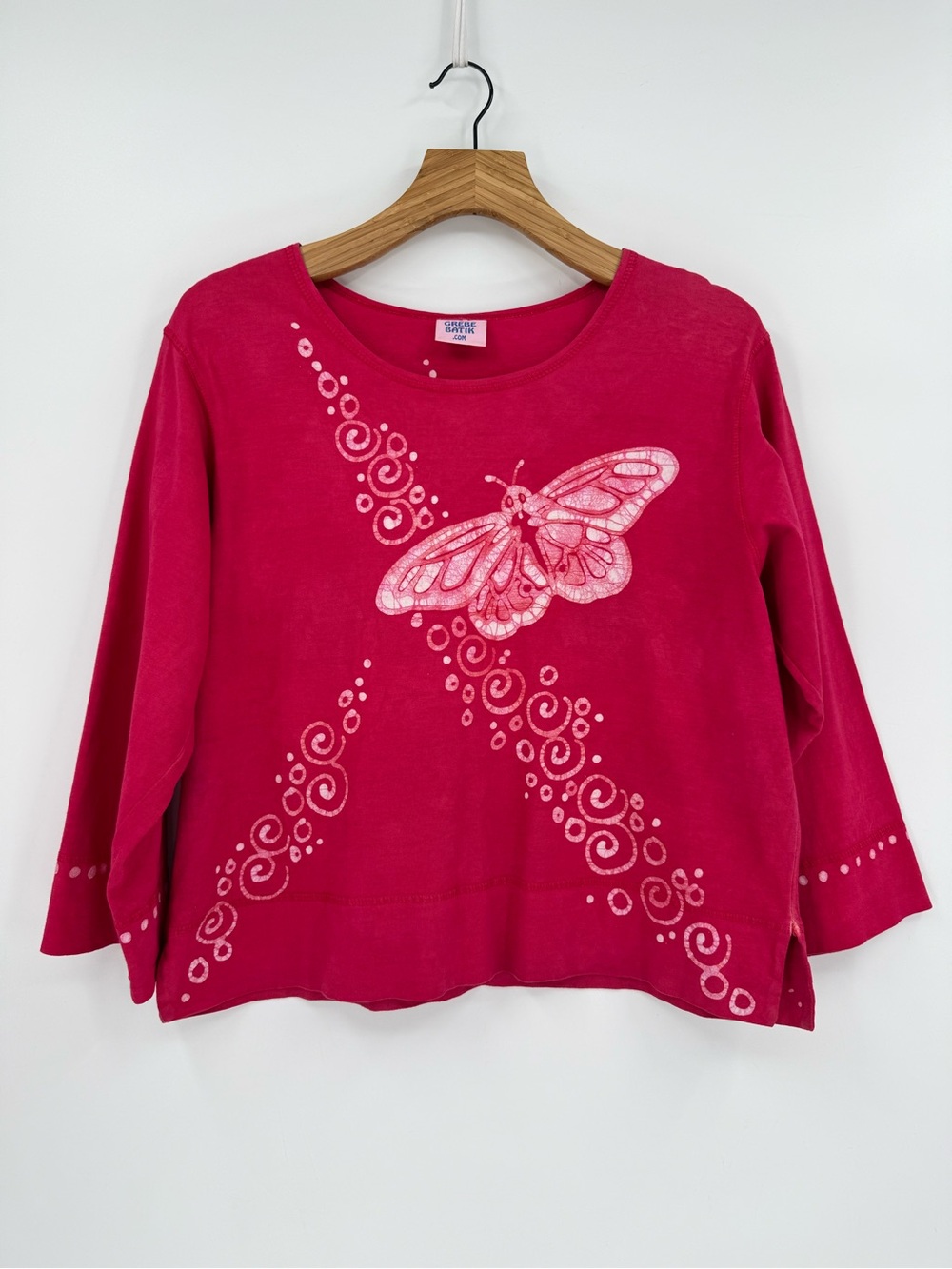 Grebe Batik Pink Butterfly Graphic Cotton Top Size M/L
